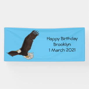 Happy flying bald eagle cartoon illustration banner