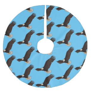Happy flying bald eagle cartoon illustration  brushed polyester tree skirt