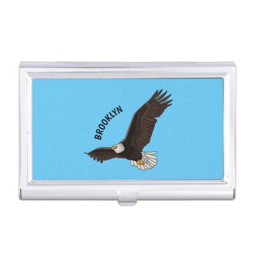 Happy flying bald eagle cartoon illustration business card case