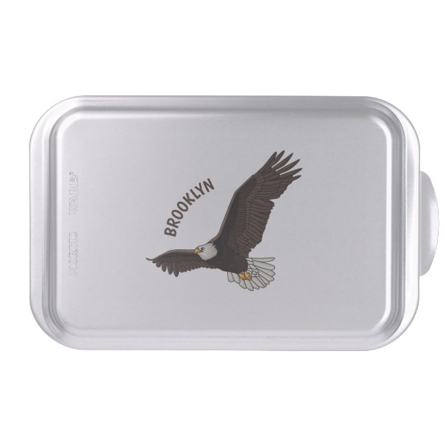 Happy flying bald eagle cartoon illustration  cake pan (Front)