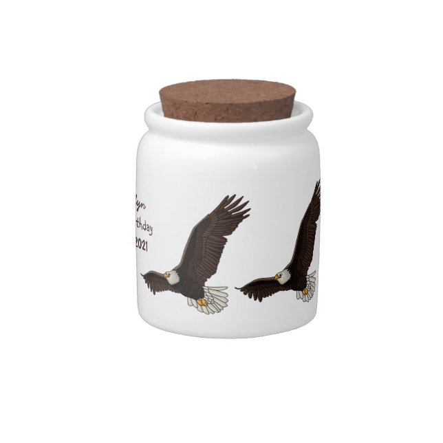 Happy flying bald eagle cartoon illustration candy jar (Right)