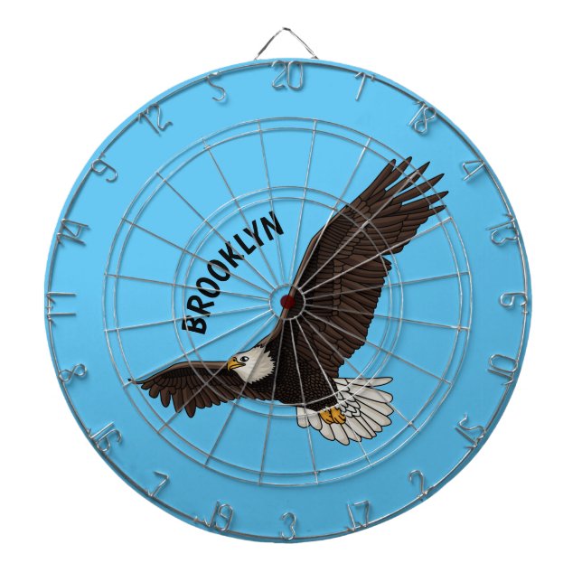 Happy flying bald eagle cartoon illustration  dart board (Front)