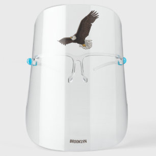 Happy flying bald eagle cartoon illustration face shield