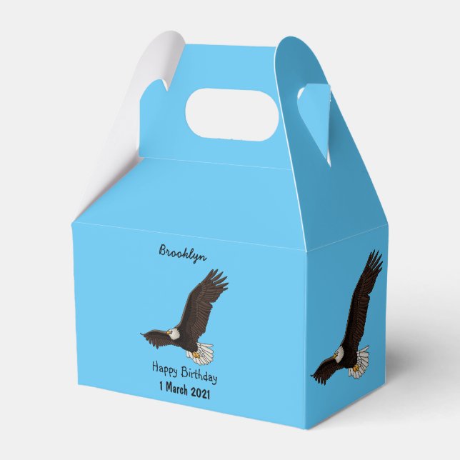 Happy flying bald eagle cartoon illustration favor boxes (Front Side)