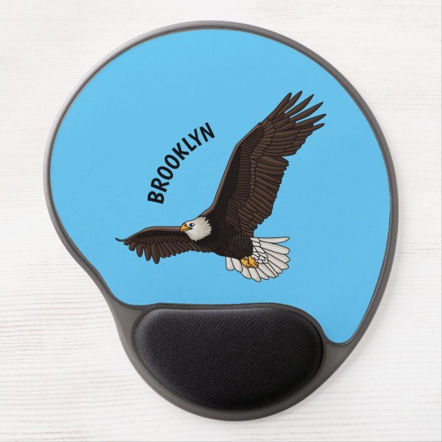 Happy flying bald eagle cartoon illustration  gel mouse pad (Front)