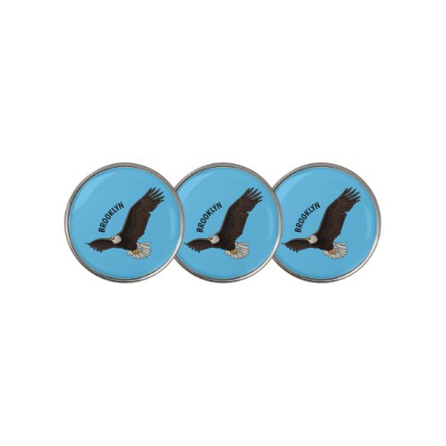 Happy flying bald eagle cartoon illustration golf ball marker