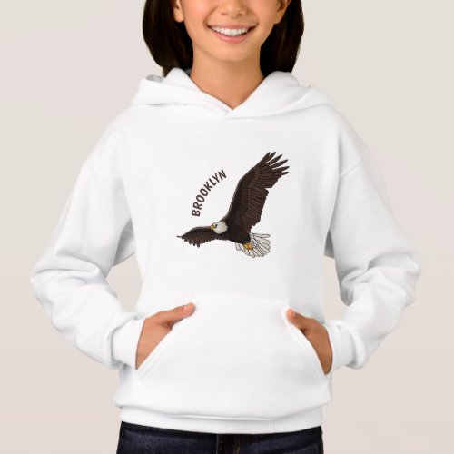 Happy flying bald eagle cartoon illustration hoodie