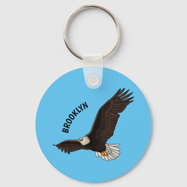 Happy flying bald eagle cartoon illustration keychain (Front)