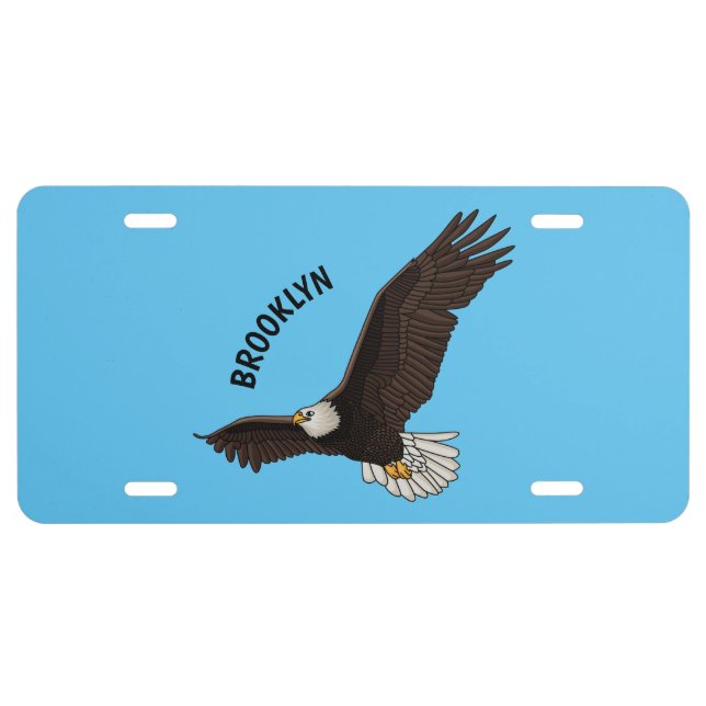 Happy flying bald eagle cartoon illustration license plate (Front)