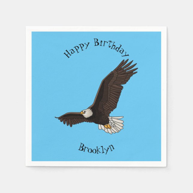 Happy flying bald eagle cartoon illustration napkins (Front)