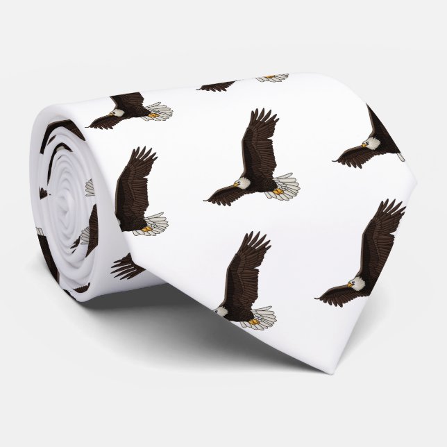 Happy flying bald eagle cartoon illustration neck tie (Rolled)
