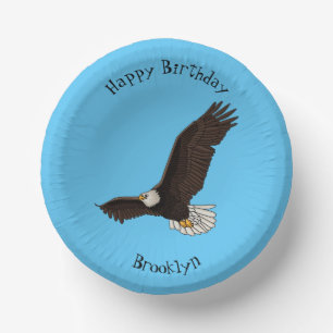 Happy flying bald eagle cartoon illustration paper bowls