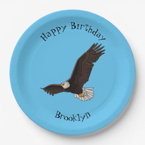 Happy flying bald eagle cartoon illustration paper plates