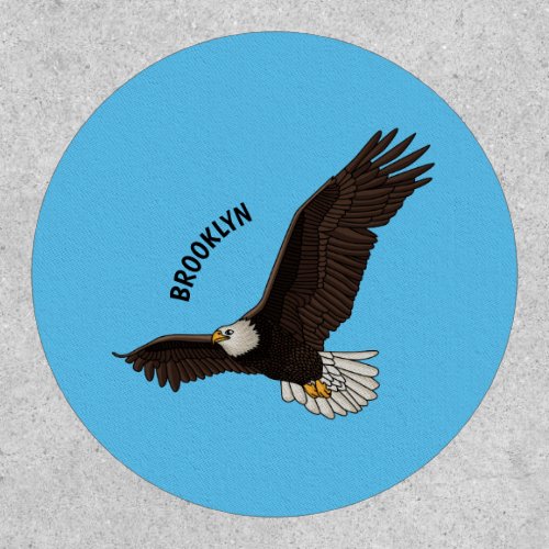 Happy flying bald eagle cartoon illustration  patch