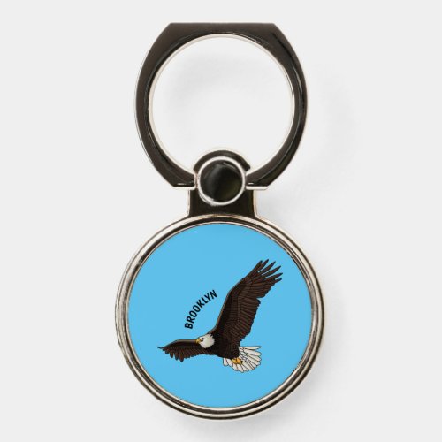 Happy flying bald eagle cartoon illustration  phone ring stand