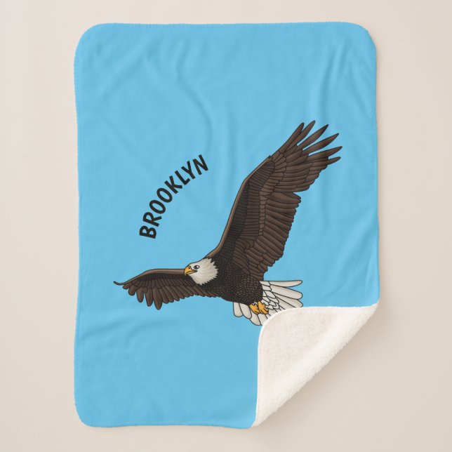 Happy flying bald eagle cartoon illustration sherpa blanket (Front)