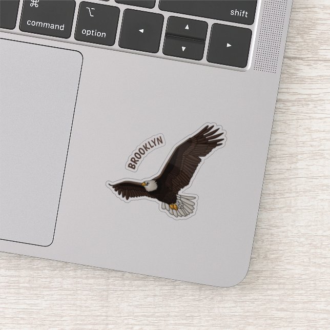 Happy flying bald eagle cartoon illustration sticker (Detail)