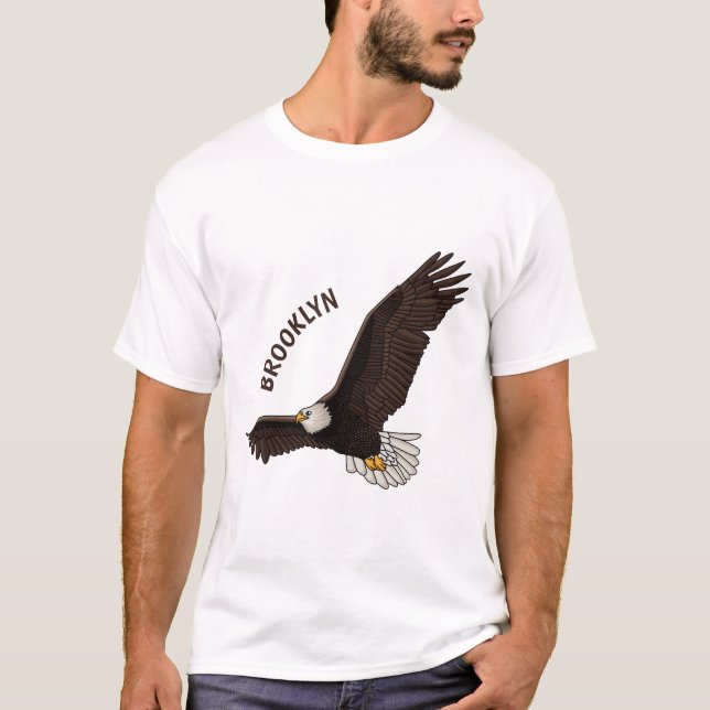 Happy flying bald eagle cartoon illustration T-Shirt (Front)