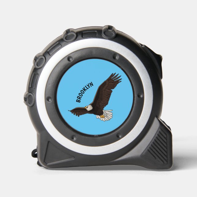 Happy flying bald eagle cartoon illustration  tape measure (Front)
