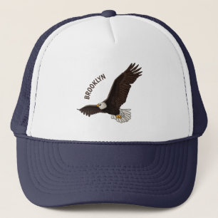 Happy flying bald eagle cartoon illustration trucker hat