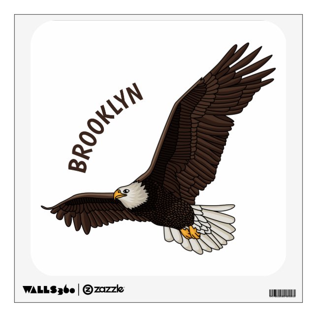 Happy flying bald eagle cartoon illustration wall decal (Front)
