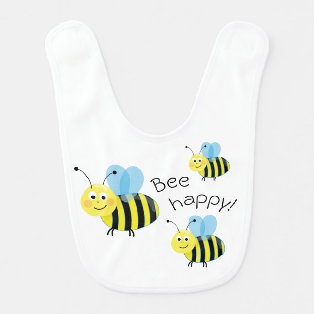 Happy Flying Bees Cute Bee Happy Baby Bib (Front)