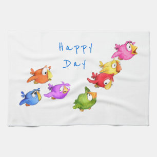 Happy Flying Birds Kitchen Towel - Custom Text