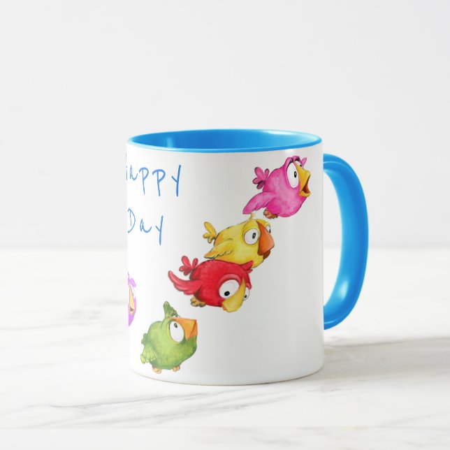 Happy Flying Birds Mug - Custom Text (Front Right)