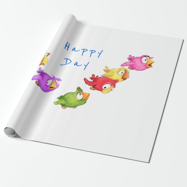 Happy Flying Birds Wrapping Paper - Custom Text (Unrolled)