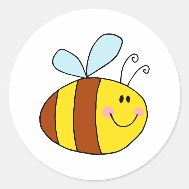 happy flying honeybee honey bee cartoon classic round sticker (Front)