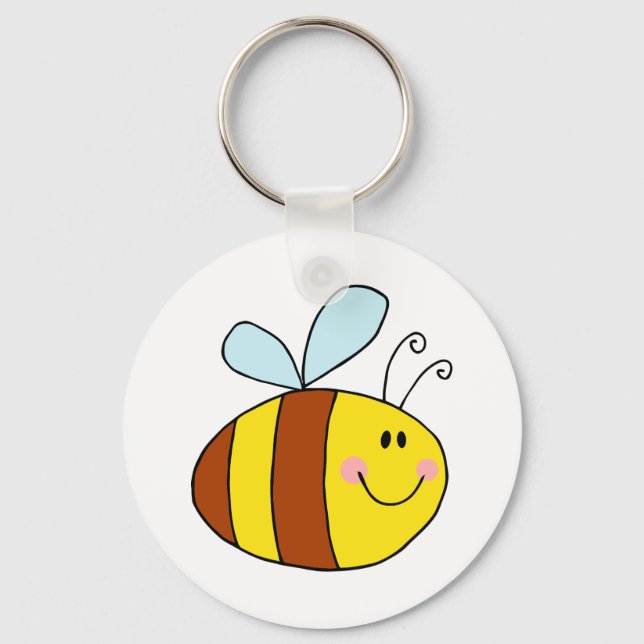 happy flying honeybee honey bee cartoon keychain (Front)