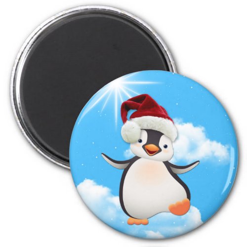 Happy Flying Penguin wearing a Santa_hat Magnet
