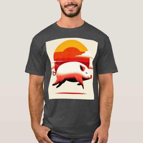 Happy Flying Pig Minimalistic T_Shirt