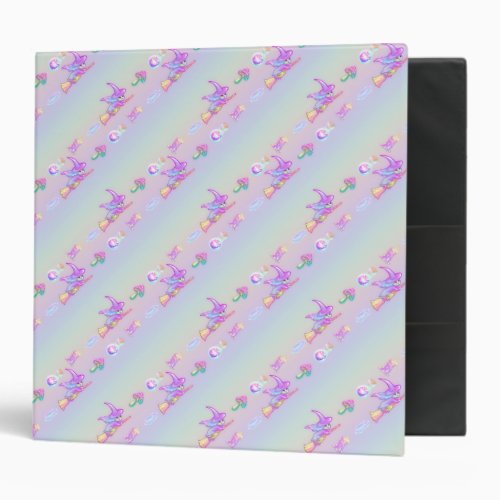 Happy Flying Witch Bright Pastel Rainbow Pattern 3 Ring Binder