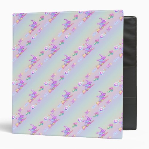 Happy Flying Witch Bright Pastel Rainbow Pattern 3 Ring Binder