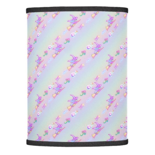 Happy Flying Witch Bright Pastel Rainbow Pattern Lamp Shade