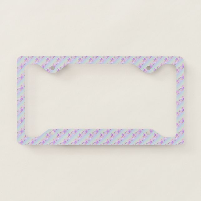 Happy Flying Witch Bright Pastel Rainbow Pattern License Plate Frame (Front)