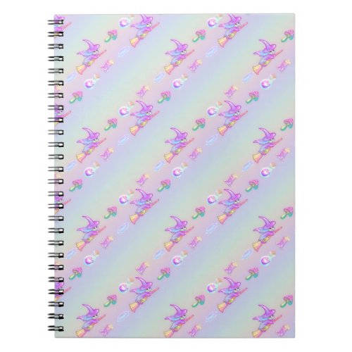 Happy Flying Witch Bright Pastel Rainbow Pattern Notebook