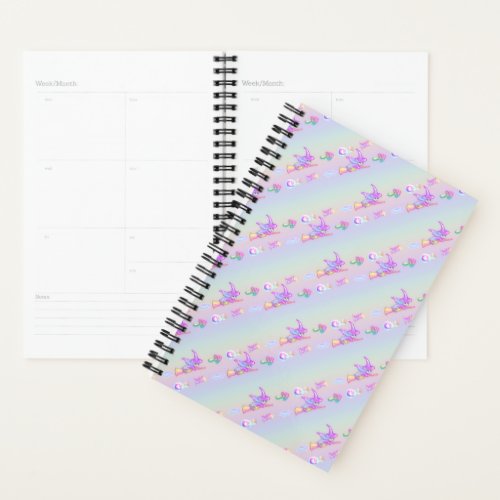 Happy Flying Witch Bright Pastel Rainbow Pattern Planner