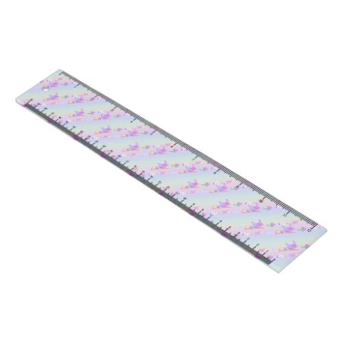 Happy Flying Witch Bright Pastel Rainbow Pattern Ruler