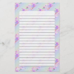 Happy Flying Witch Bright Pastel Rainbow Pattern Stationery