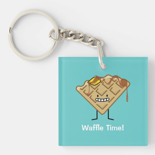 Happy Foods Design - Cute Adorable Food Happy Waff Keychain (Front)
