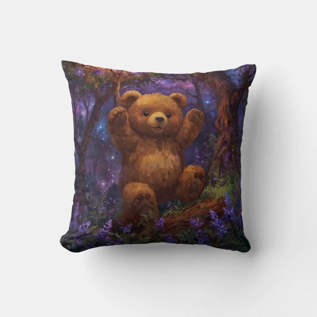 Happy Forest Teddy Bear Art Throw Pillow (Front)