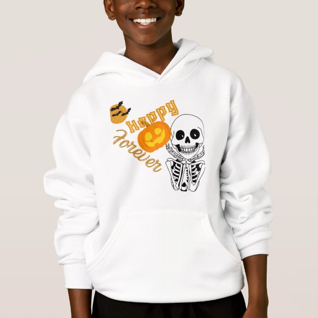 Happy Forever Halloween Kids T-Shirt – Cute Skelet Hoodie (Front)