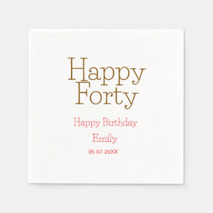happy forty birthday name golden red bold letter r napkins