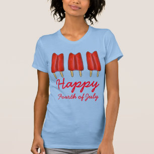 Happy Fourth 4th of July Cherry Twin Pop Popsicle T-Shirt