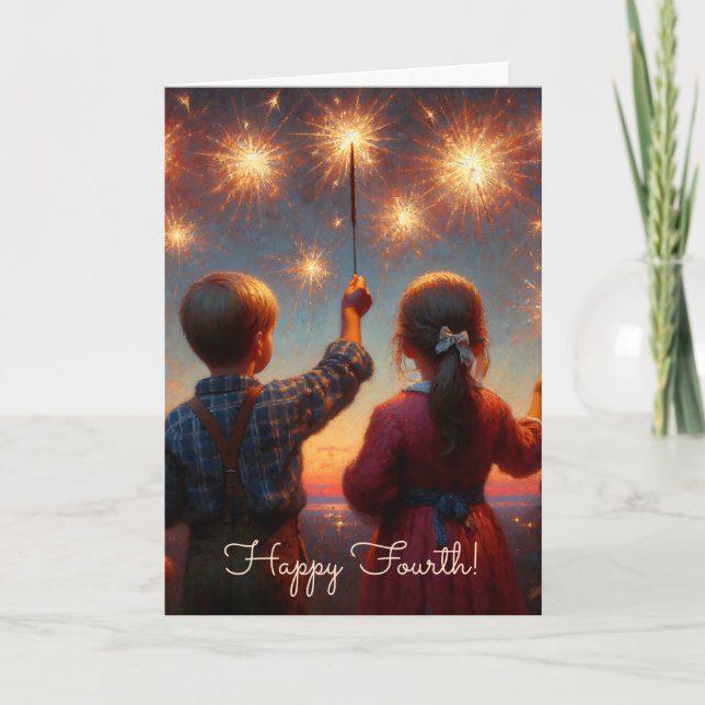 Happy Fourth | Children with Sparklers Card (Front)