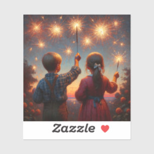 Happy Fourth Children with Sparklers Personalized Sticker