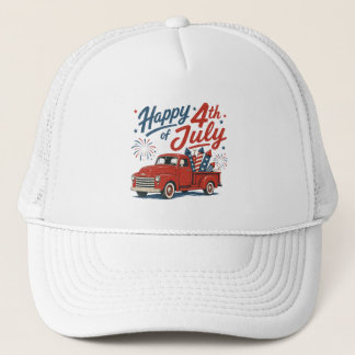 Happy Fourth July Patriotic truck  Trucker Hat