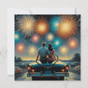 Happy Fourth of July 1950's Couple Fireworks Card